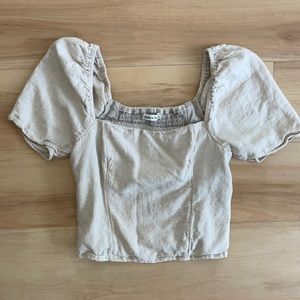 Puff sleeve beige linen crop top